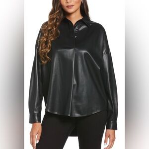 Ella Rafaella Faux Leather Popover Top, Black, sz 1X